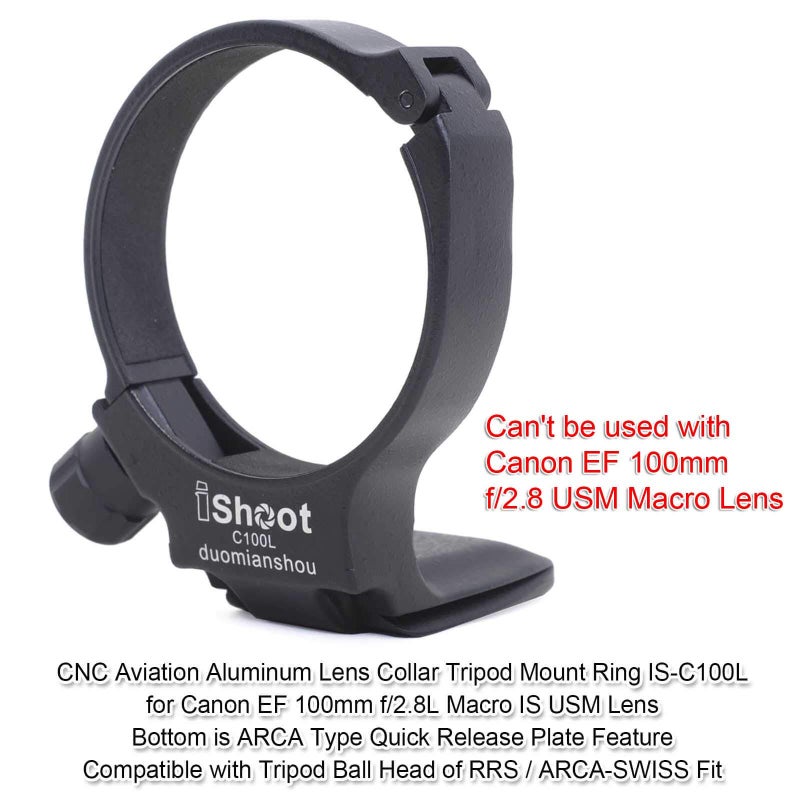 iShoot Tripod Mount Ring, iShoot Lens Collar Support Compatible with Canon EF 100mm f/2.8L Macro IS USM Lens (Replace Canon Tripod Mount Ring D), Built-in ARCA Type Camera Quick Release Plate for Tripod Head - Image 2